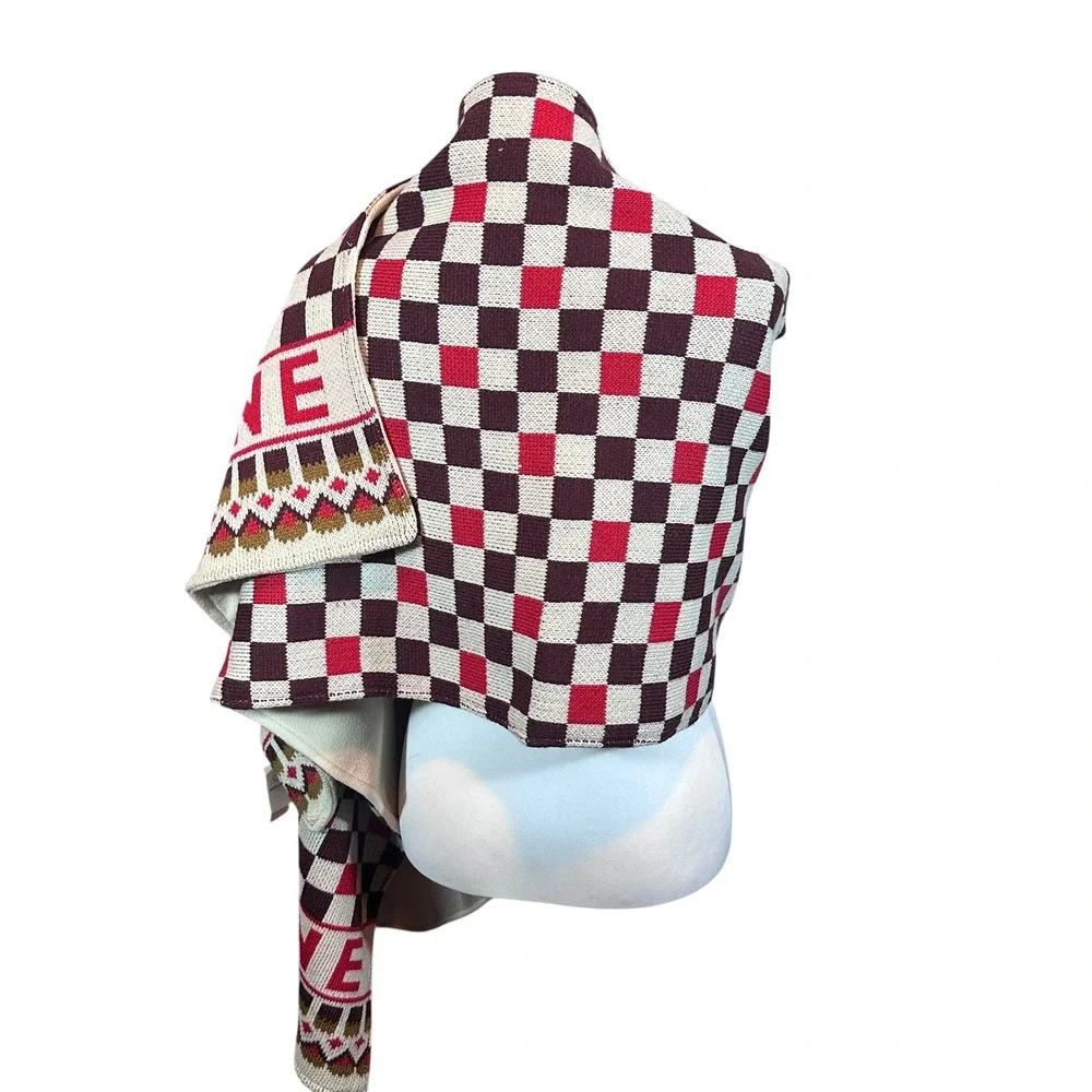 OFFLINE by Aerie Scarf NWT Women OS Burgundy Pink‎ Cream Checkered Knit Wrap